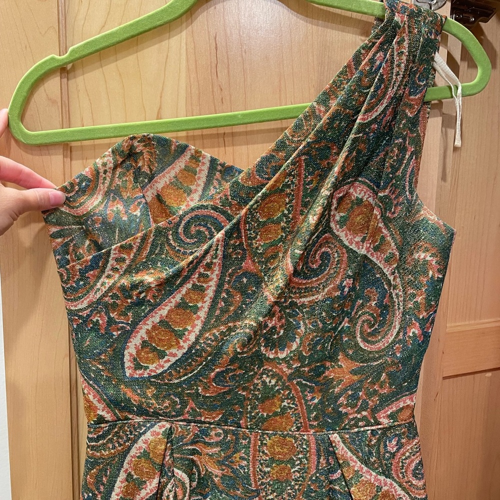 Vintage Ferman-O’Grady Cocktail Dress Excellent Condition, Gold & Green paisley - Picture 2 of 7